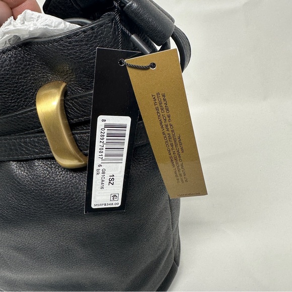 NWT Donna Karan Women's Virginia Pebbled-leather Bucket Bag Black - Picture 3 of 7